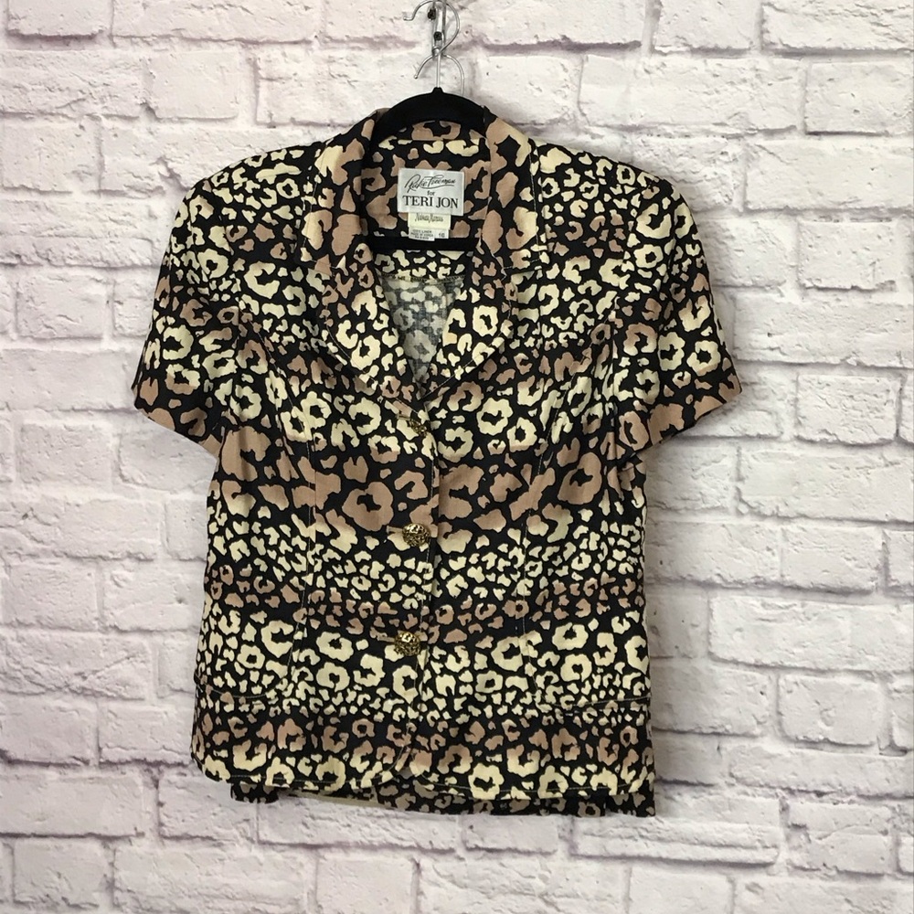 0861.  Vintage Teri Jon Animal Print Short Sleeve Jacket and Skirt Set